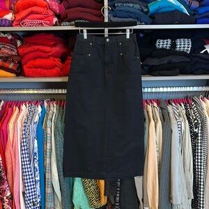 Real Comfort long black slit back denim skirt size 4